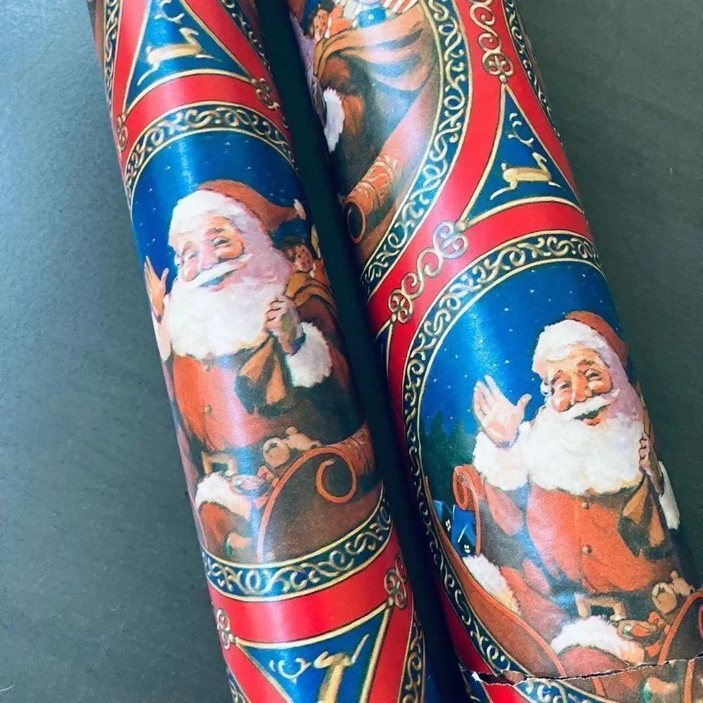 Vintage Christmas Santa Claus Gift Wrapping Paper Lot